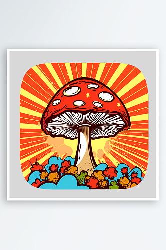 水彩彩色卡通可爱的红蘑菇房子毒药PNG
