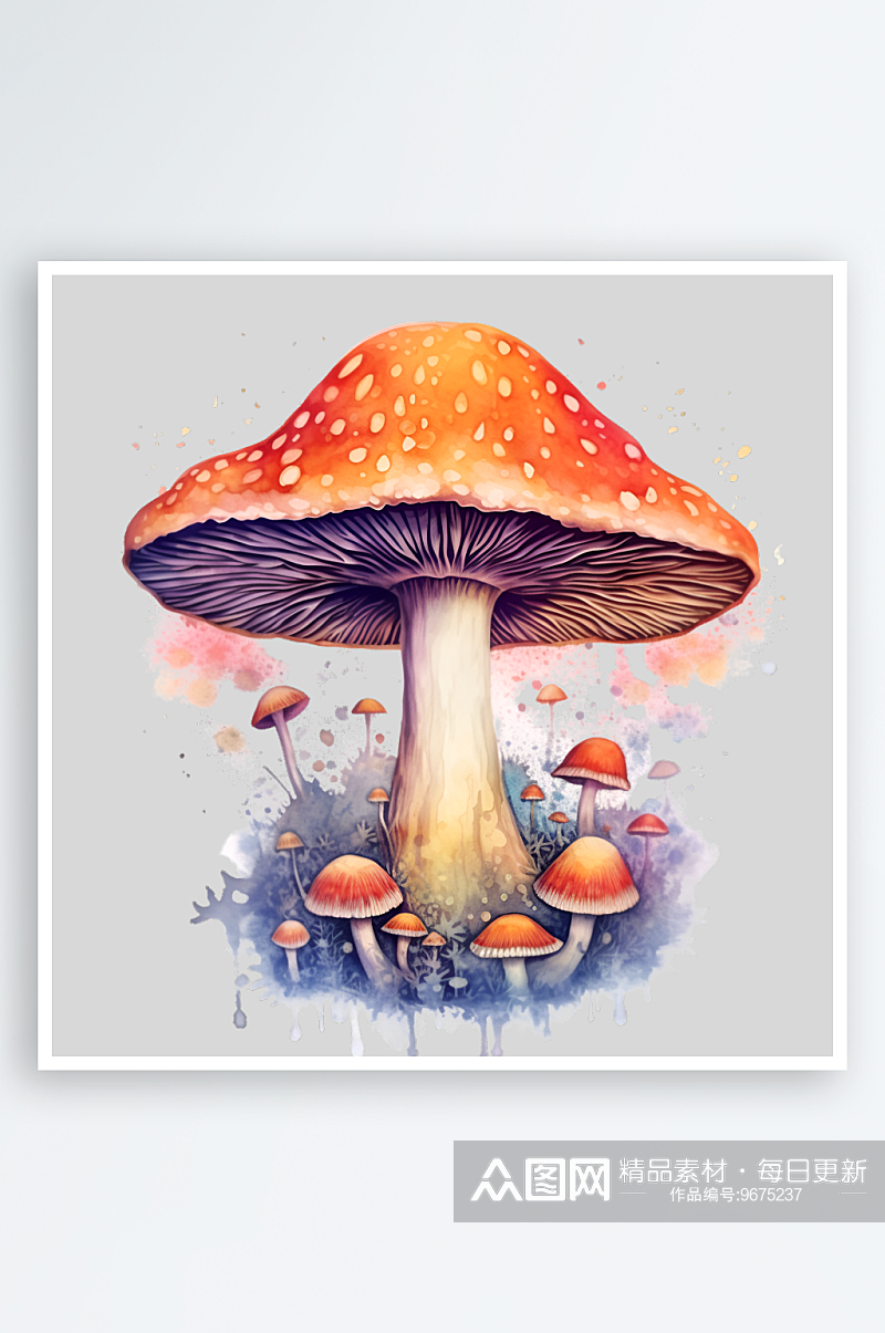 水彩彩色卡通可爱的红蘑菇房子毒药PNG素材