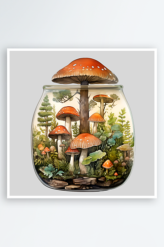 彩色卡通可爱的红蘑菇房子毒药PNG