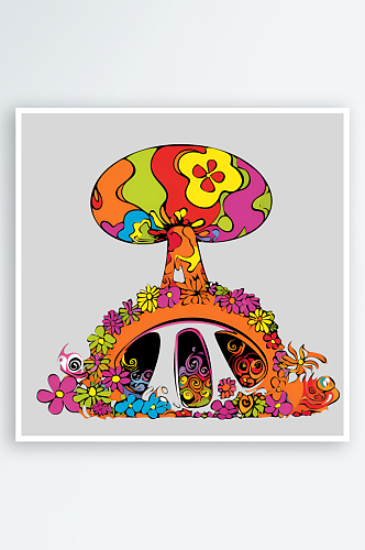 彩色卡通可爱的红蘑菇房子毒药PNG