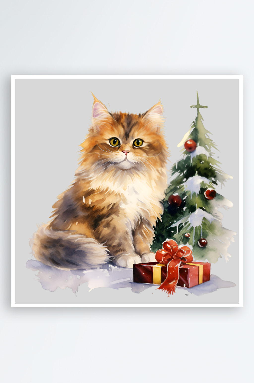 手绘水彩圣诞节猫咪装饰素材