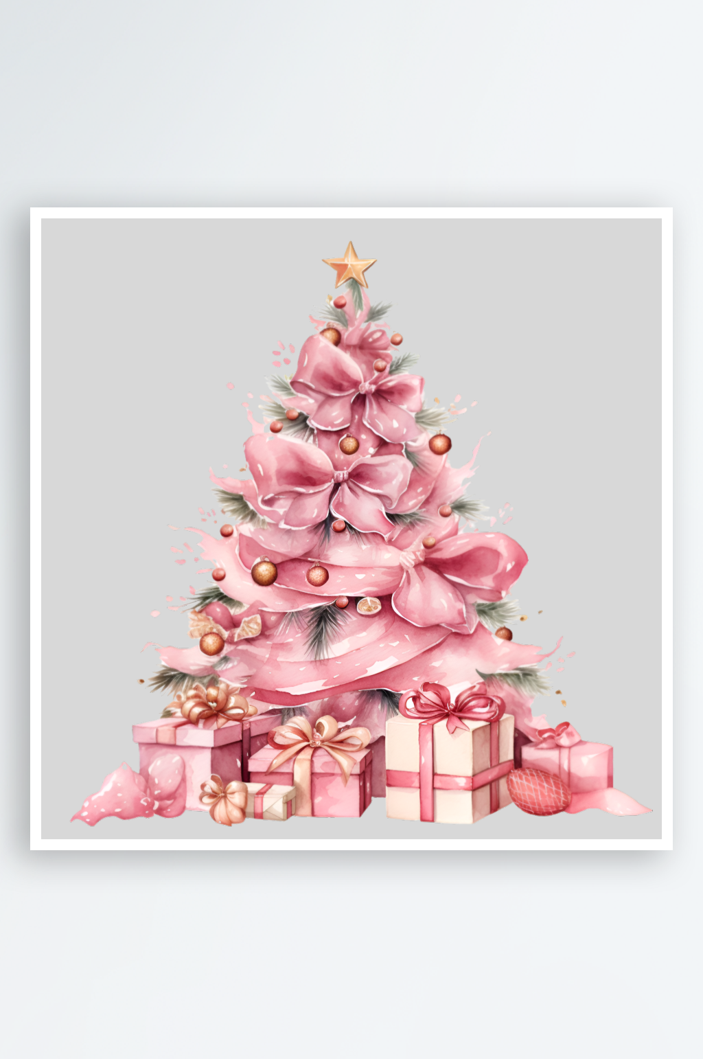 手绘水彩圣诞节粉色圣诞树装饰元素素材下载-众图网