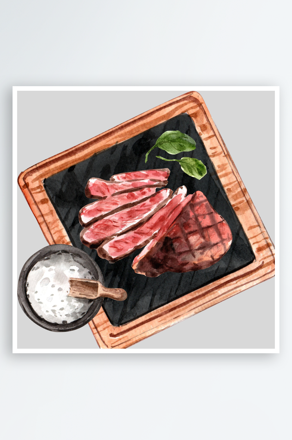 西餐厅牛排美食食谱水彩元素合集PNG素材