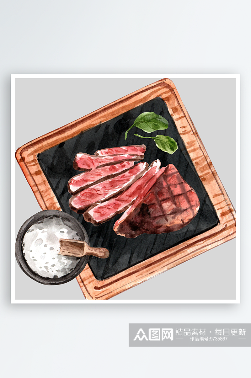 西餐厅牛排美食食谱水彩元素合集PNG素材