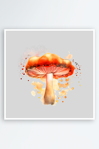 水彩卡通可爱红蘑菇晕染PNG素材