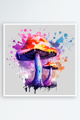 水彩卡通可爱红蘑菇晕染PNG素材