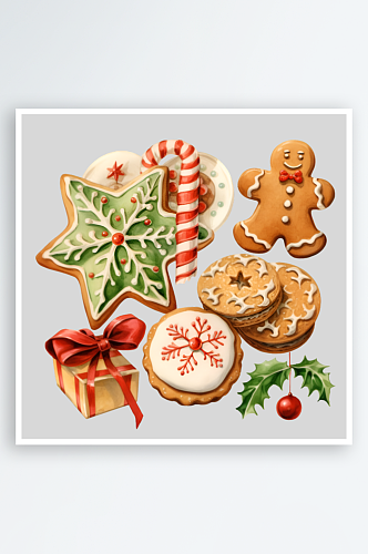 圣诞姜饼屋饼干手绘圣诞节装饰元素