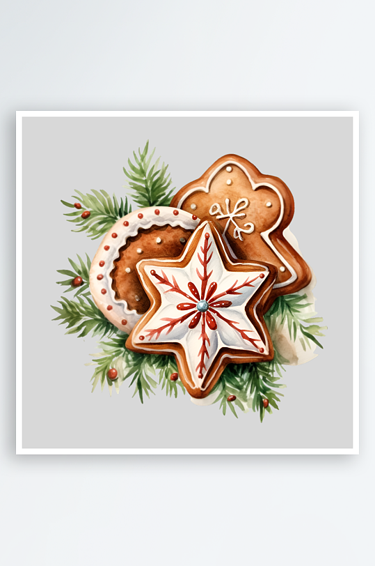 圣诞姜饼屋饼干手绘圣诞节装饰元素