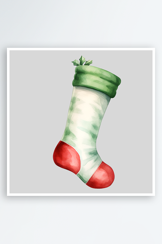 手绘水彩圣诞树蝴蝶结星星袜子装饰元素