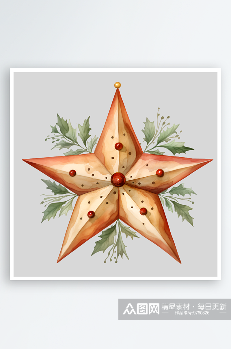 手绘圣诞树蝴蝶结星星袜子装饰元素素材