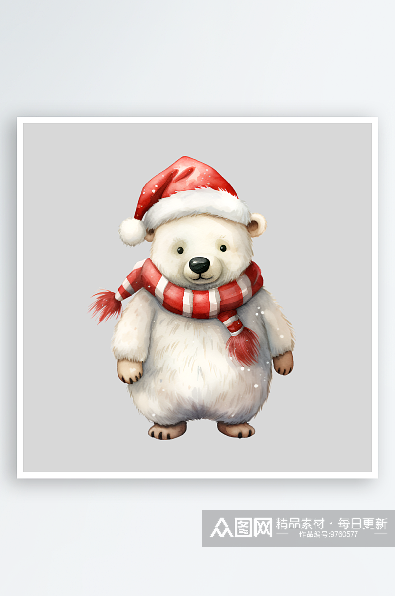 手绘水彩圣诞节小熊白熊装饰元素素材