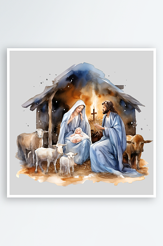 圣诞节耶稣宝宝相爱一家人PNG