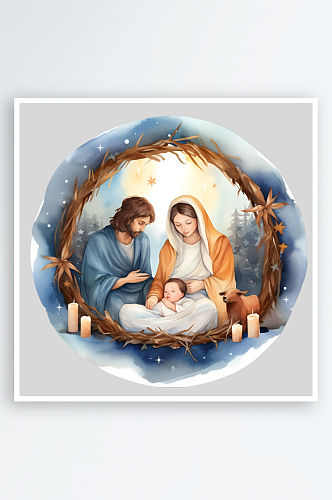 圣诞节耶稣宝宝相爱一家人PNG免扣