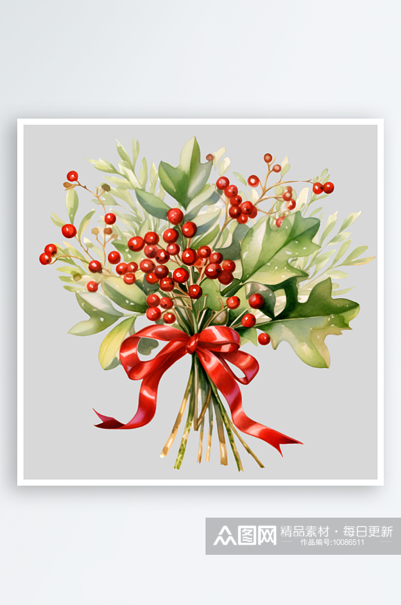 圣诞节花环花圈浆果花束绿植装饰P素材