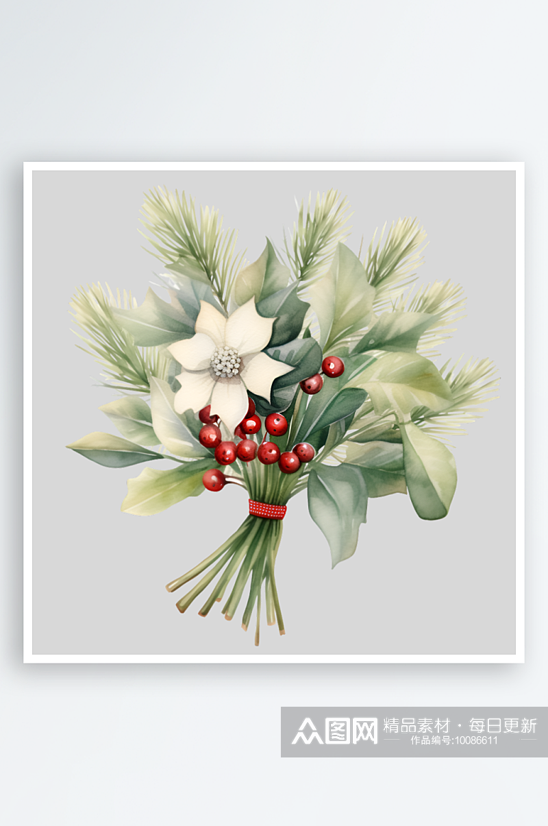 圣诞节花环花圈浆果花束绿植装饰png素材