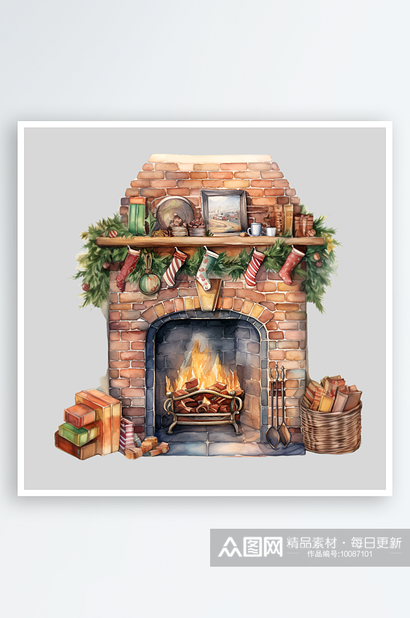 圣诞节壁炉装饰PNG免扣素材素材