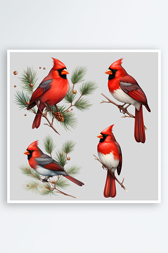 圣诞节红色小鸟png