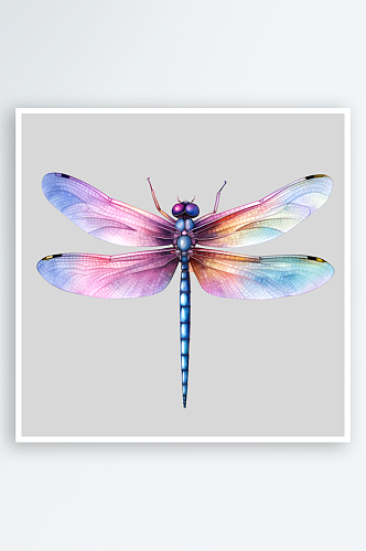 水彩彩色机械蜻蜓PNG免扣素