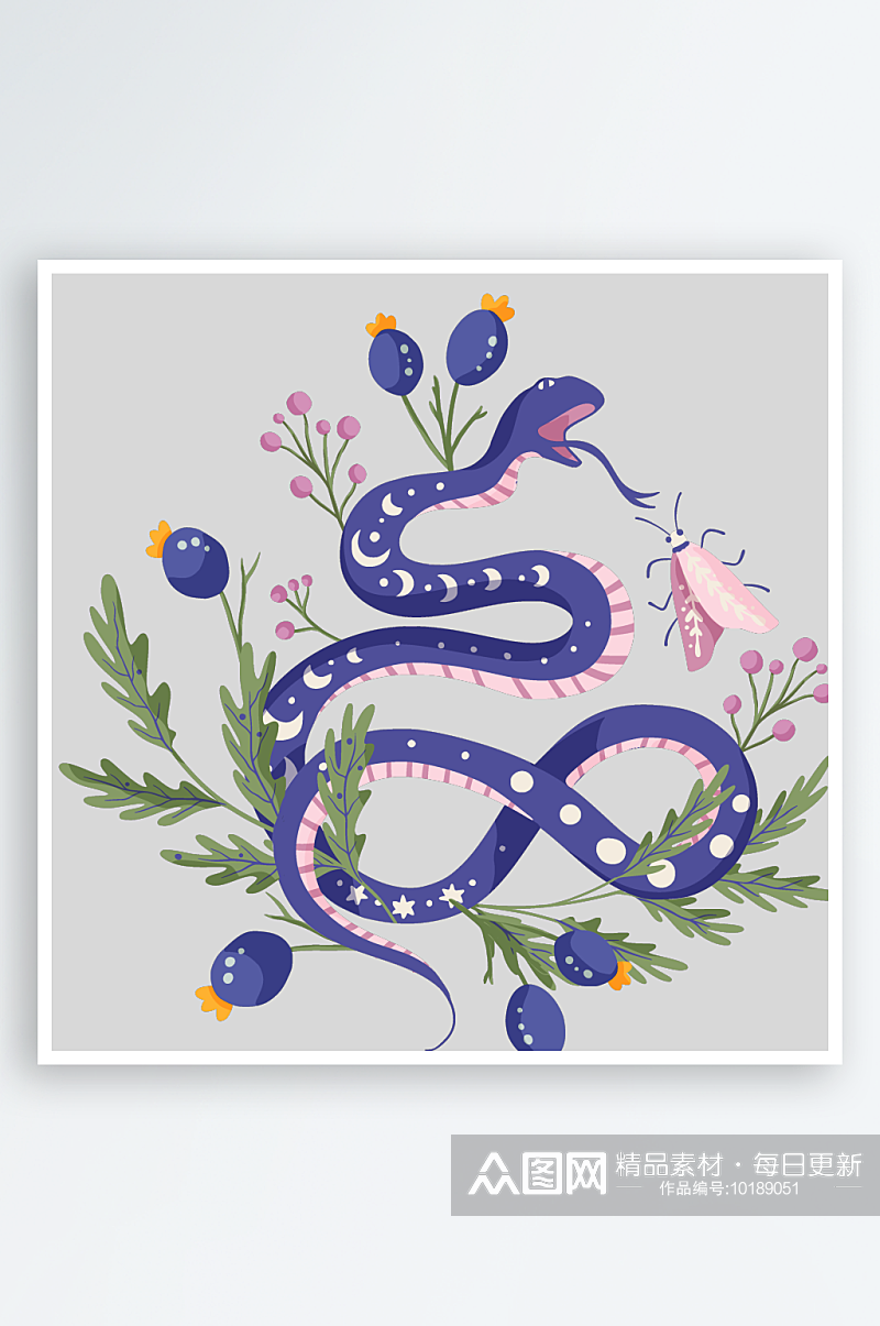 神秘魔法眼镜蛇花卉手绘插画PNG素材素材