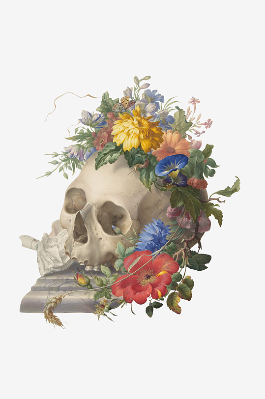 复古绿植物花卉插画PNG免扣素材
