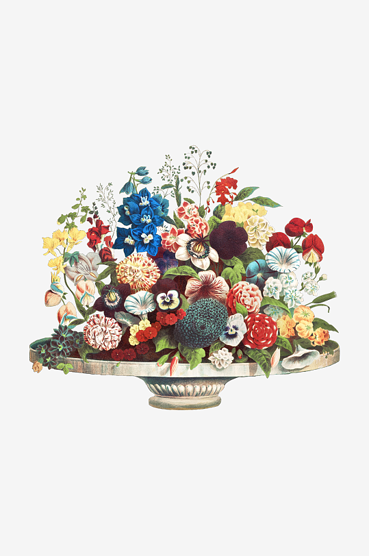 复古绿植物花卉插画PNG免扣素材