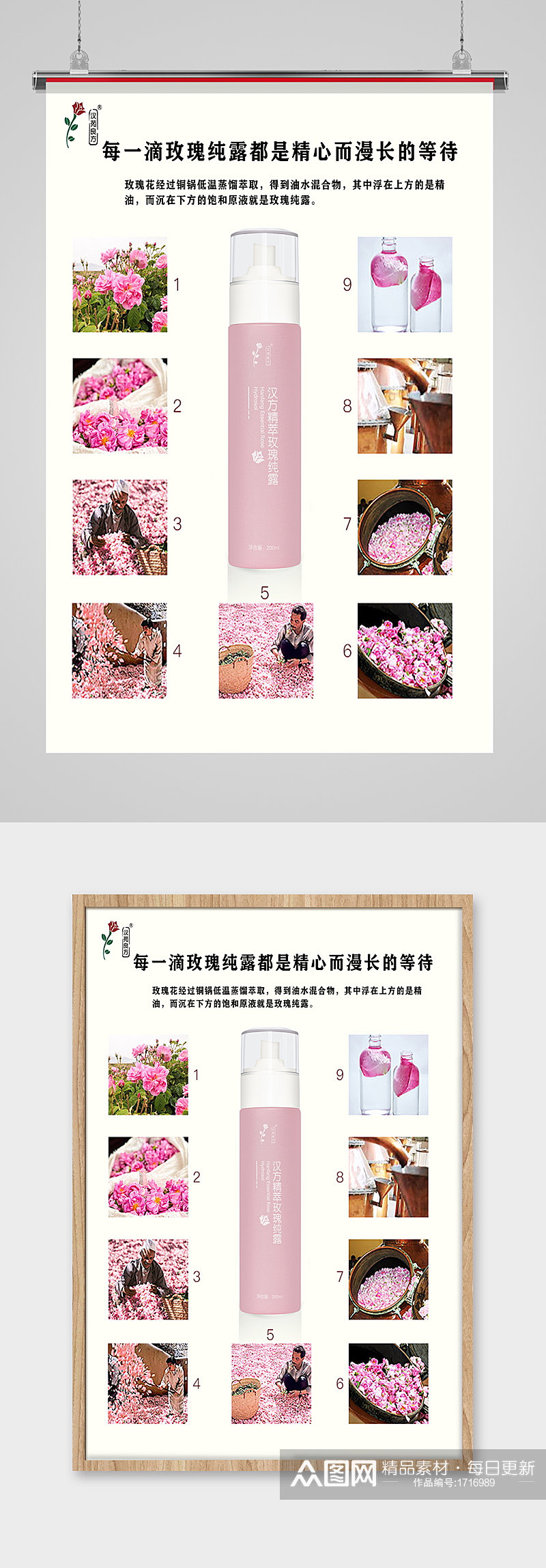 玫瑰纯露化妆品海报美容护肤粉色详情素材