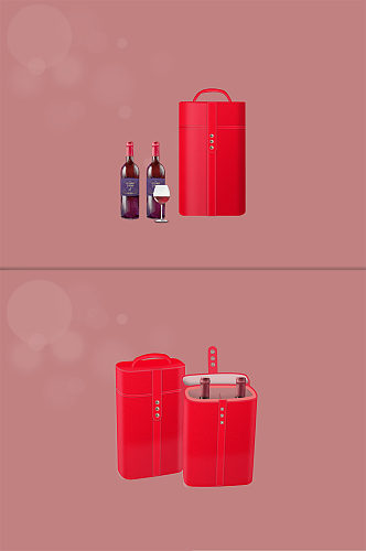 红色精致高档酒瓶礼盒红酒皮盒样机