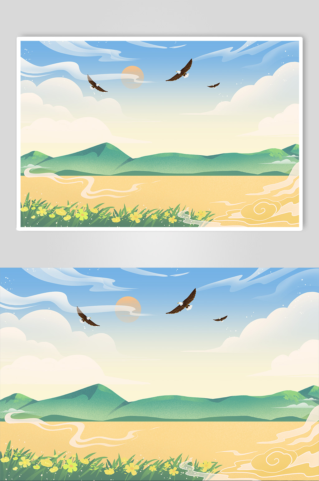 國潮草原插畫背景素材