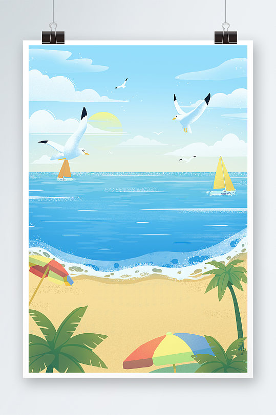 海边度假插画背景-众图网