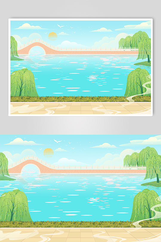 国潮公园清新插画背景-众图网