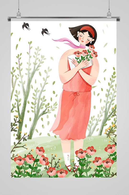 春天春季书信小清新38妇女节女神节插画-众图网