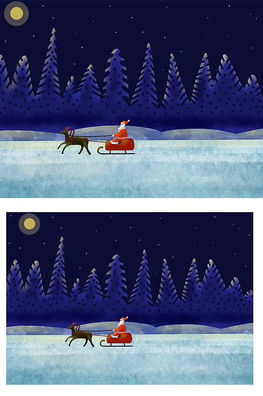 圣诞节圣诞老人滑雪橇插画