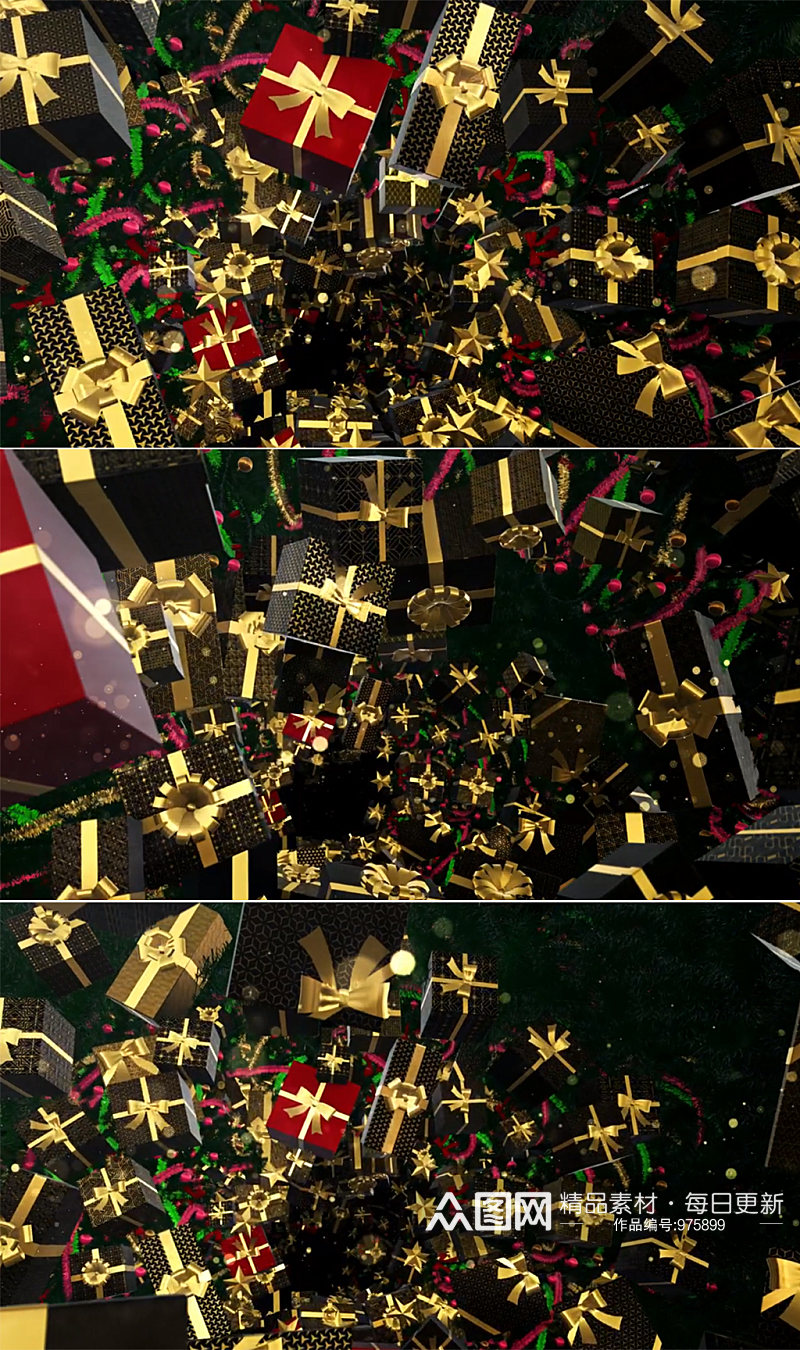 三维动画渲染漂移浮动的圣诞礼物背景视频素材