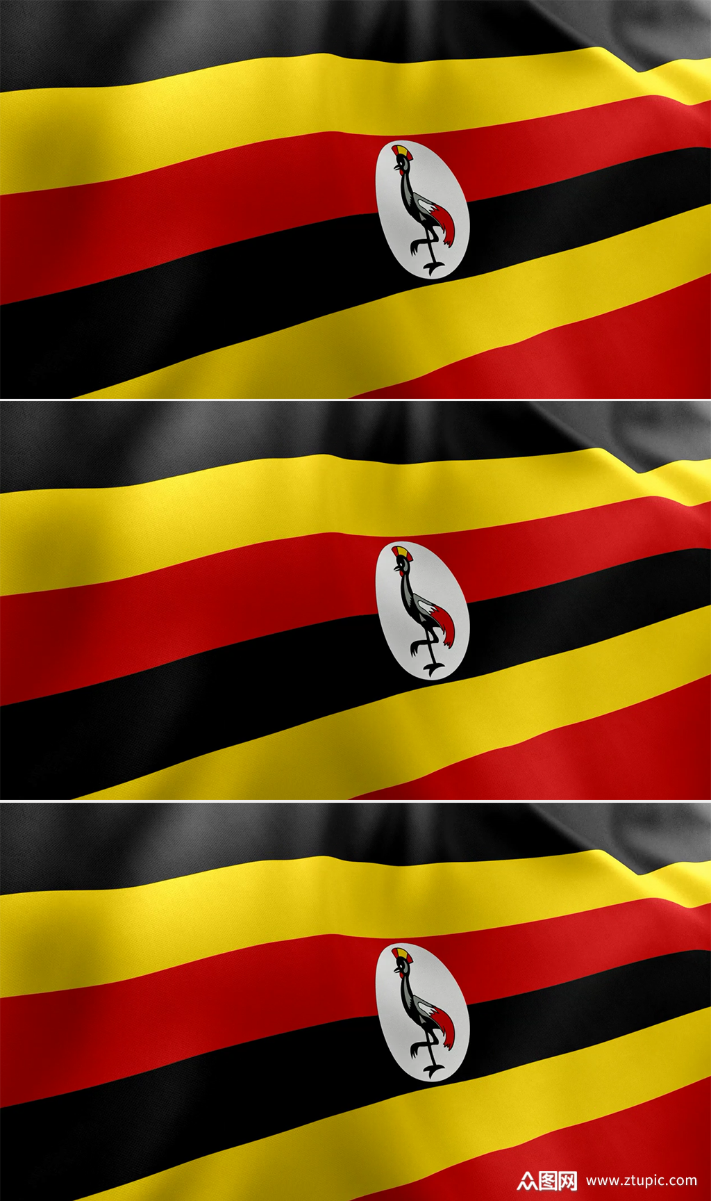 乌干达国旗关闭在风中飘扬