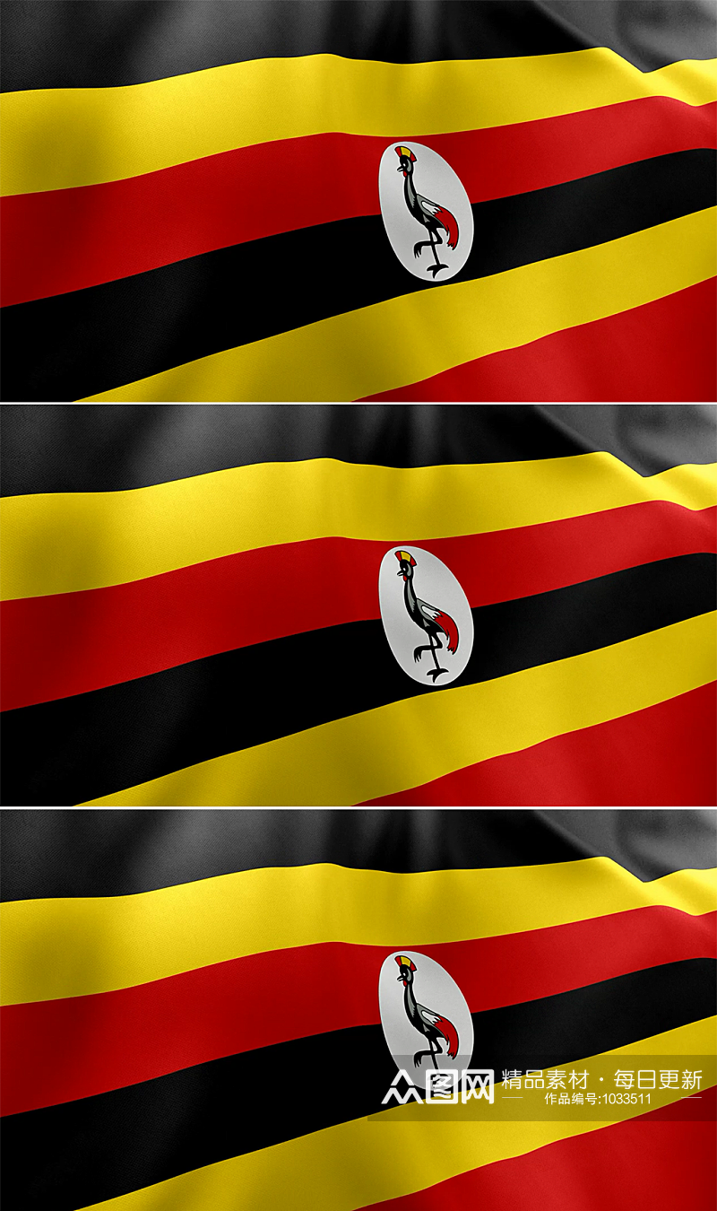 乌干达国旗关闭在风中飘扬素材