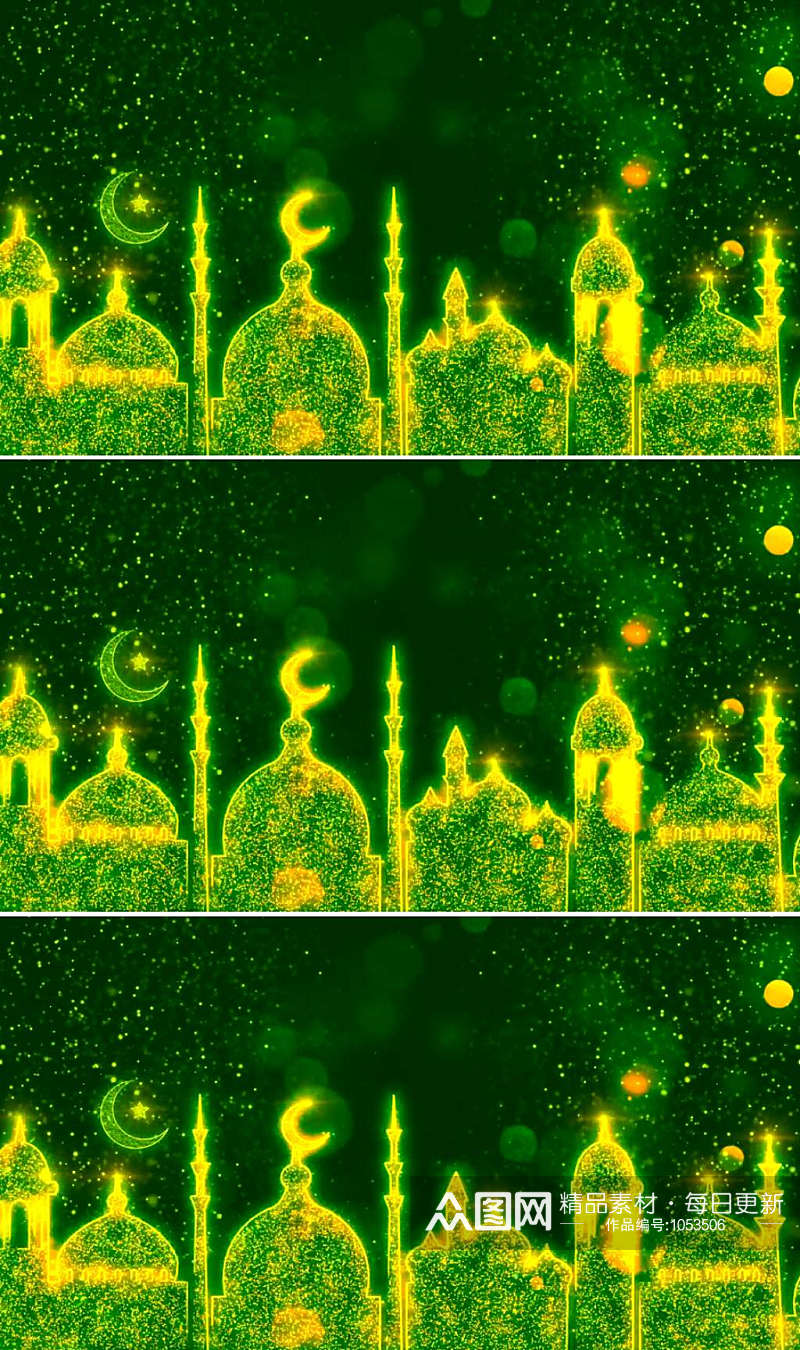 3D渲染绿色颗粒阿拉伯文化视频背景素材