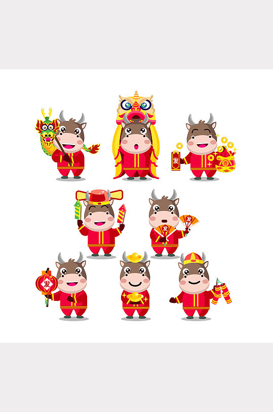 2021牛年新年牛牛的各种角色免抠素材
