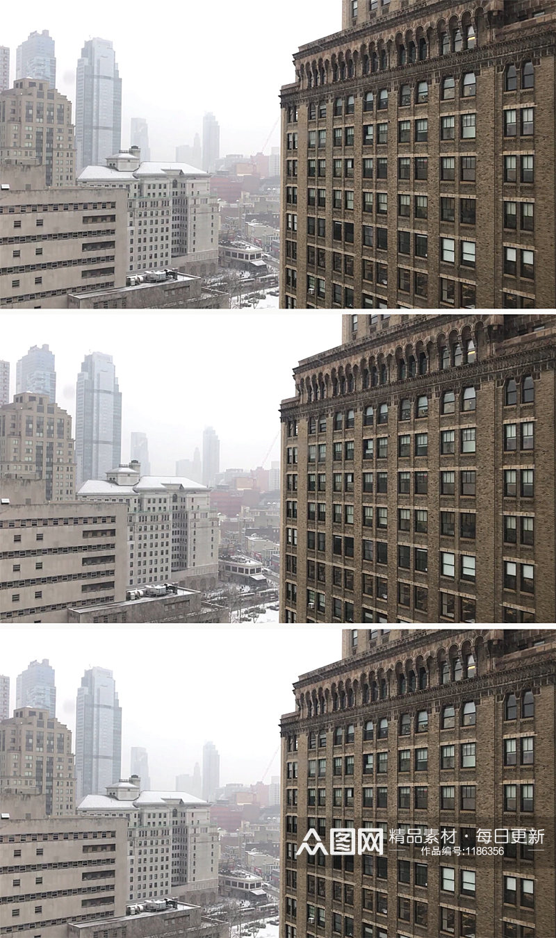 下大雪的城市建筑景色素材