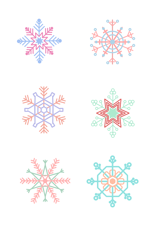 冬天手绘各种形状不同的雪花PNG免抠素材