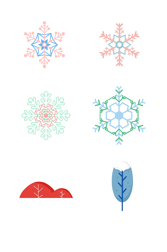 冬季形状颜色不同的雪花造型PNG免抠素材
