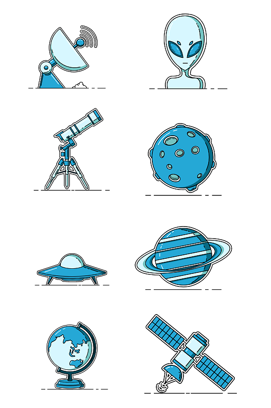 手绘科技地球外星人望远镜PNG免抠素材