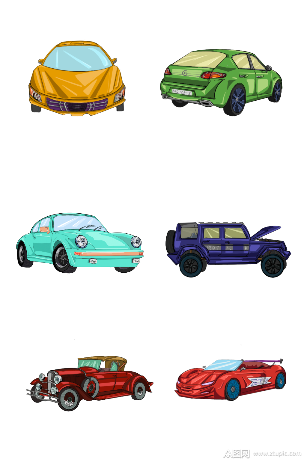 手绘卡通汽车png免抠素材