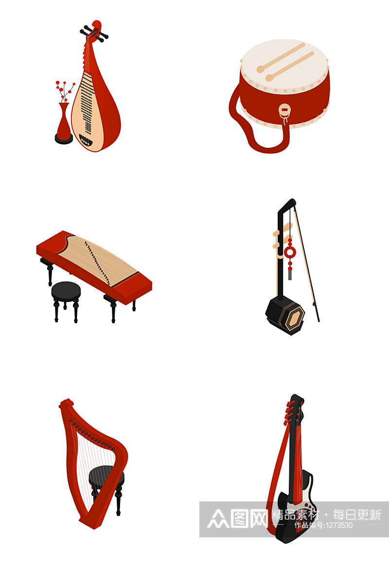 红色中国风乐器PNG免扣素材素材