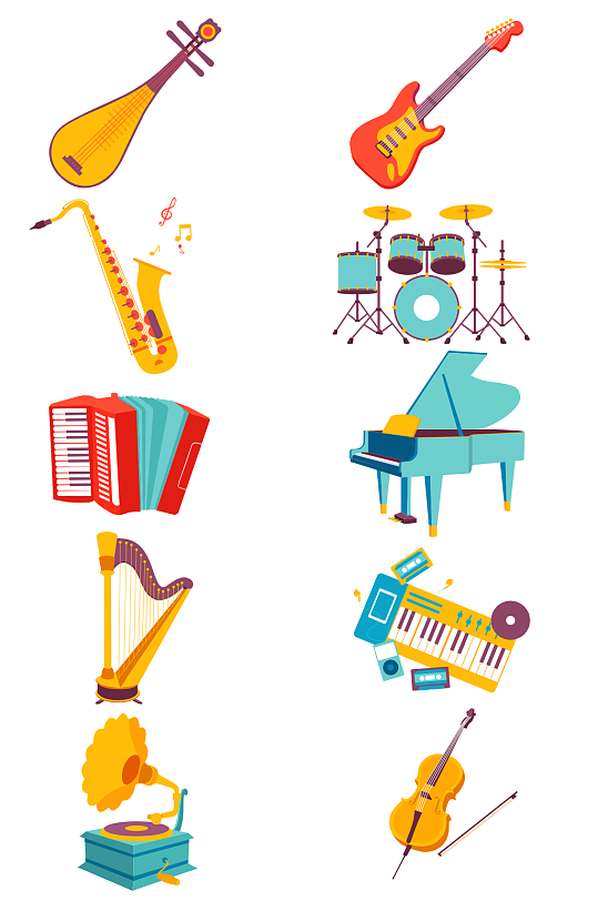 手绘各类乐器png免扣素材
