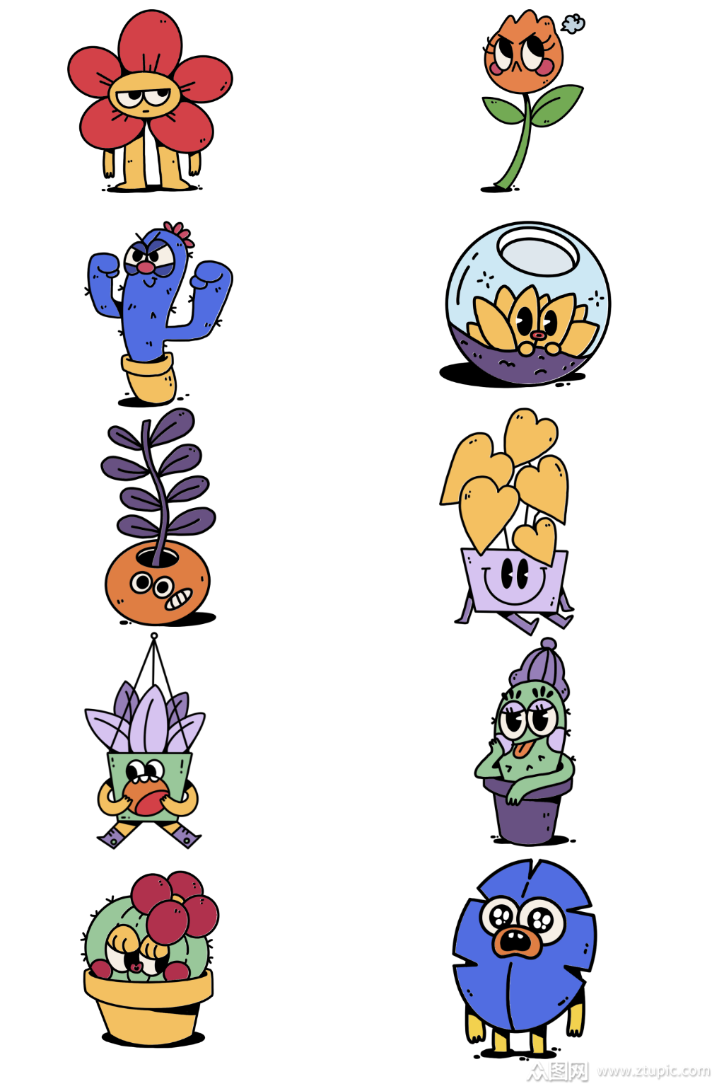 手绘卡通拟人植物花朵png免扣素材