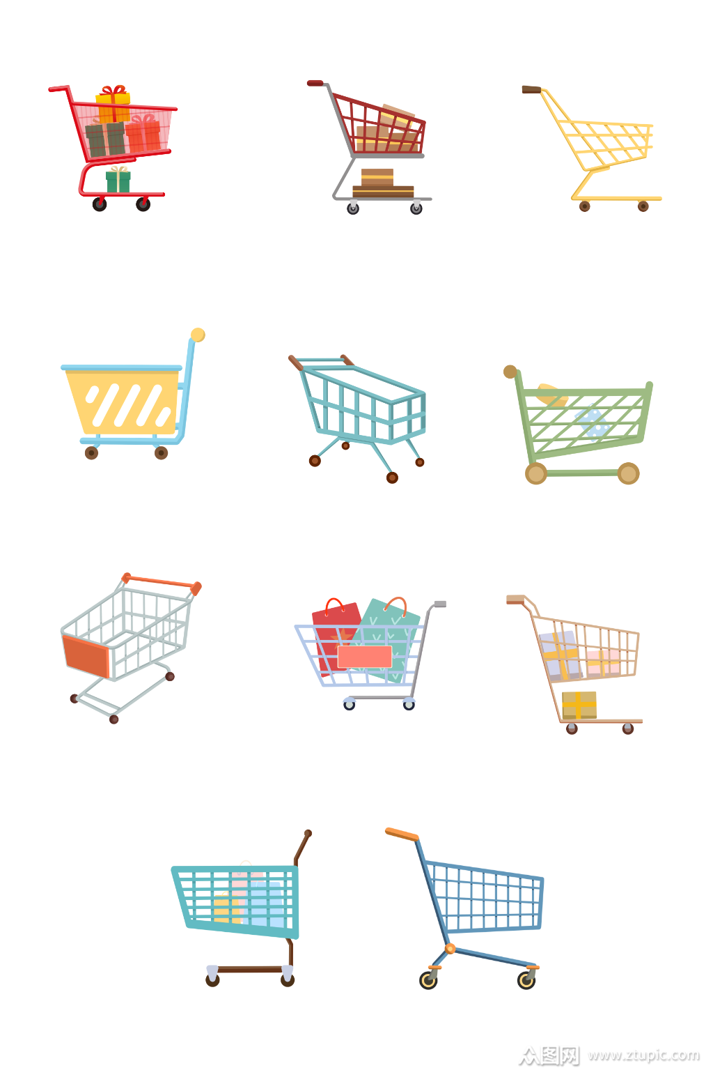 手绘卡通购物车png免扣素材