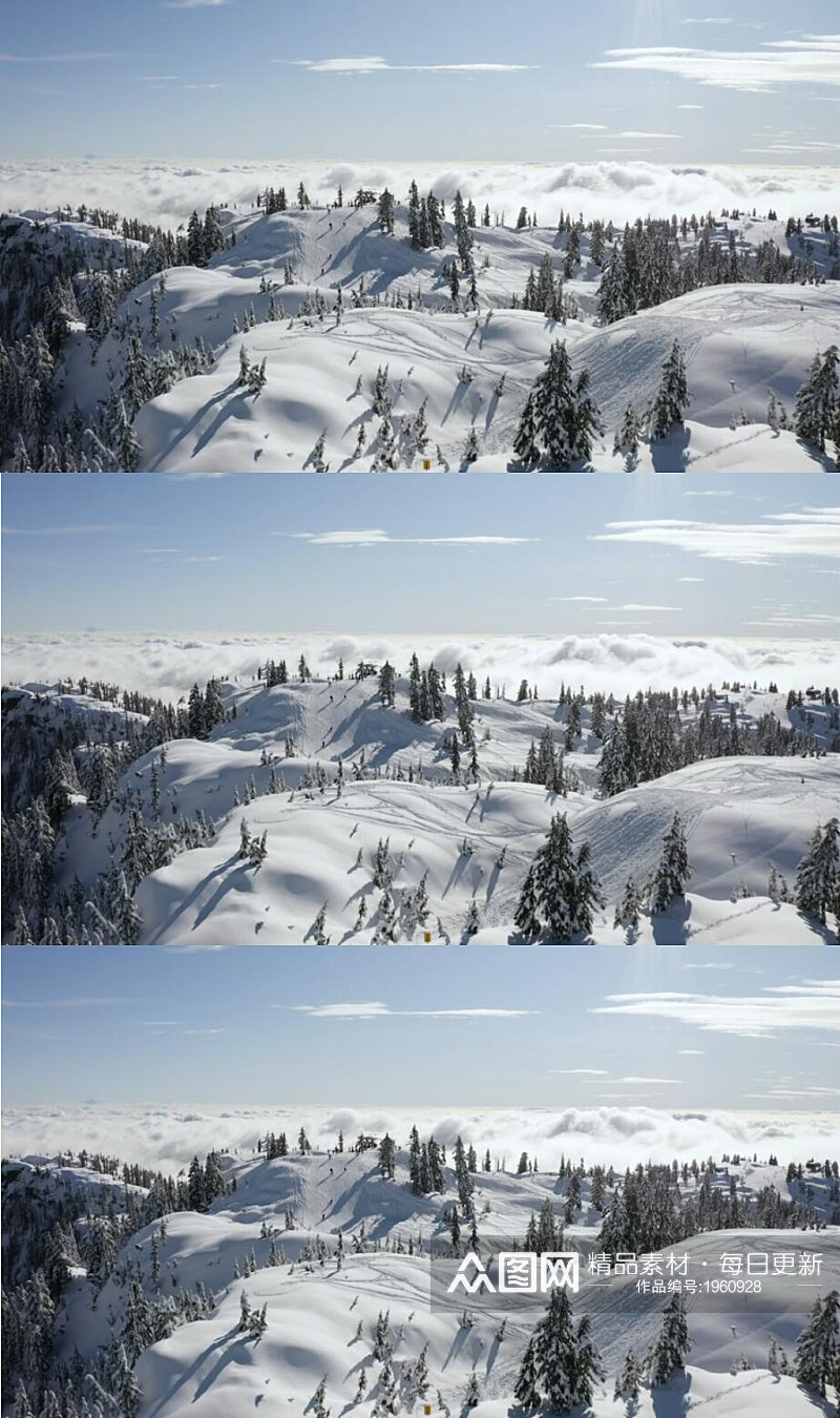 航拍滑雪爱好者在雪山上滑雪运动视频素材素材