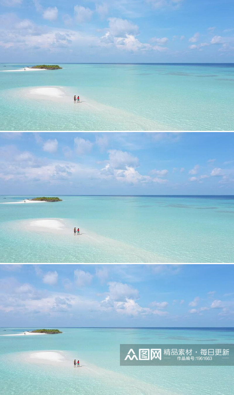 航拍蓝天白云下热带岛屿海滩美景视频素材素材