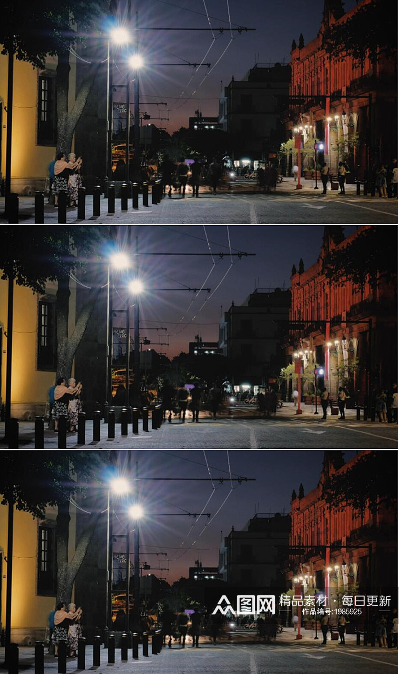 延时摄影夜晚城市的无轨电车街道素材