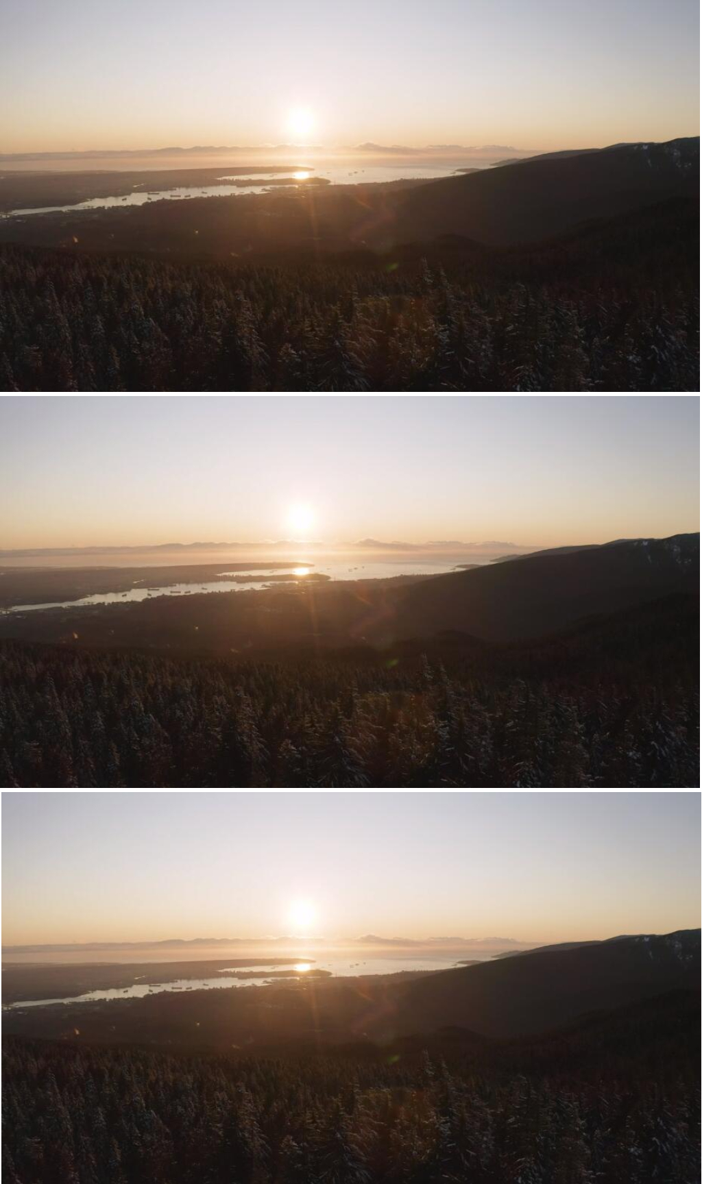 航拍日落下海边的山脉松林视频素材素材